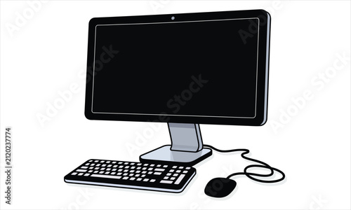Desktop Computer with Monitor, Keyboard, and Mouse Vector Illustration Isolated on White Background