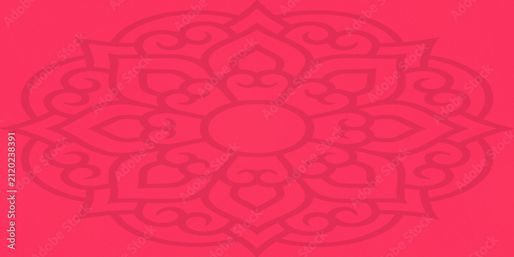 Obraz premium Red traditional eastern pattern featuring stylized lotus floral elements on flat surface.