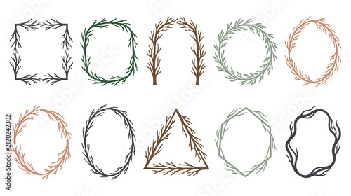 Collection of decorative branch frames and borders in various shapes.