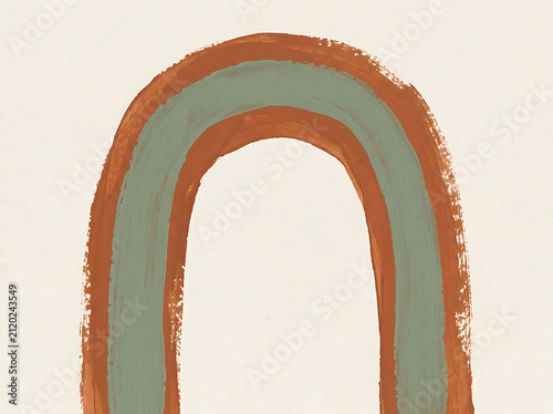Minimalist Terracotta and Sage Green Arch Painting on Linen Canvas