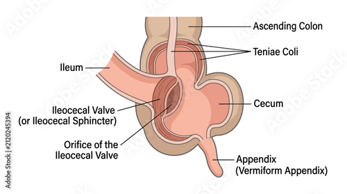Obraz na plátně Ileocecal Junction Anatomy Diagram with Labels