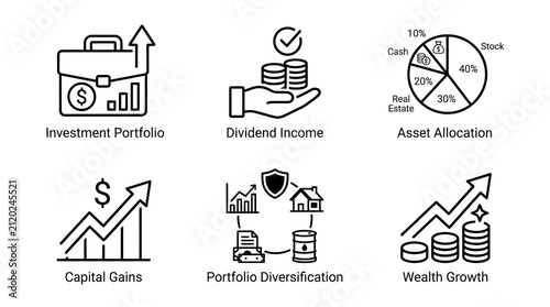 Financial Investment and Wealth Management Icon Set