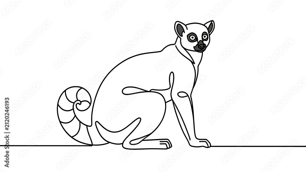 Obraz premium Minimalist line art lemur white background.