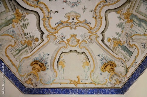 Piazza Armerina, Sicily 01.02.2020: Decorative fresco adorns one of the vaults of the historic buildings in the center of Piazza Armerina