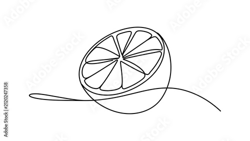 Minimalist line art orange slice white background.