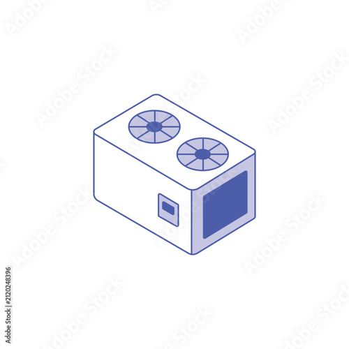Isometric air conditioning unit with dual fans for climate control