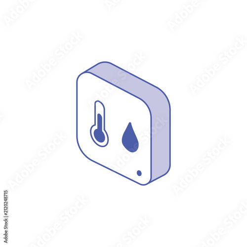 Isometric smart home sensor with thermometer and humidity icons