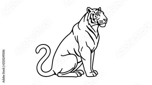 Illustration of a sitting tiger on white background.