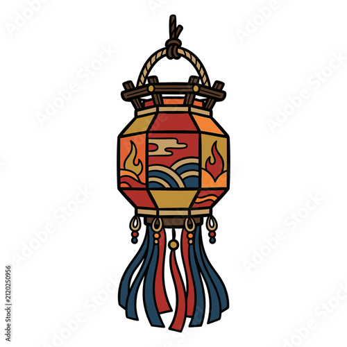 伝統的なアジアの祭りの装飾として使われる美しい手描きの提灯のイラスト.
