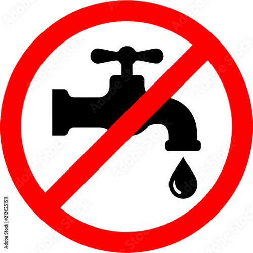 No water sign with faucet and drop, water restriction symbol