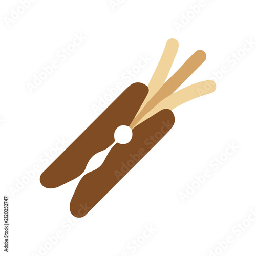 Brown clothespin with wooden pegs.