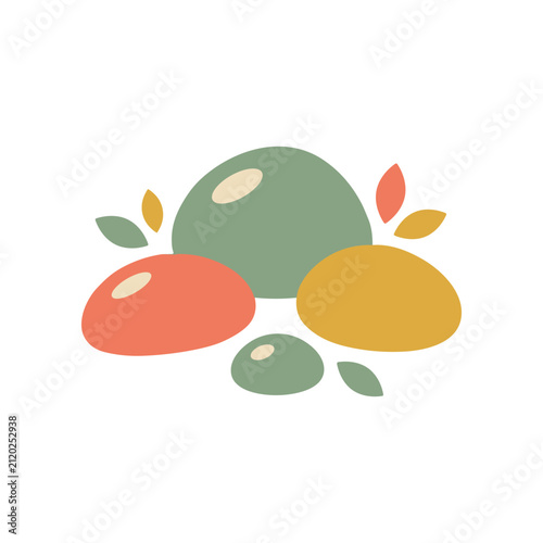 Colorful abstract shapes and leaves.