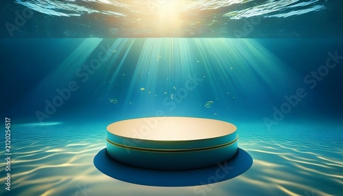 Product Podium Display Presentation With Underwater Background And Sunlight From Water Surface Vertical Aspect