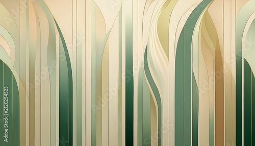 Abstract Art With Soft Green And Beige Stripes