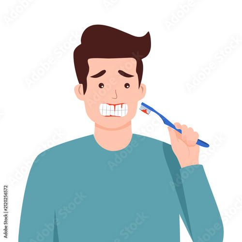 Bild auf Leinwand Man with bleeding gums during teeth brushing