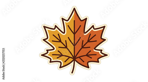 A simple flat vector illustration of an orange and yellow maple leaf isolated on a white background