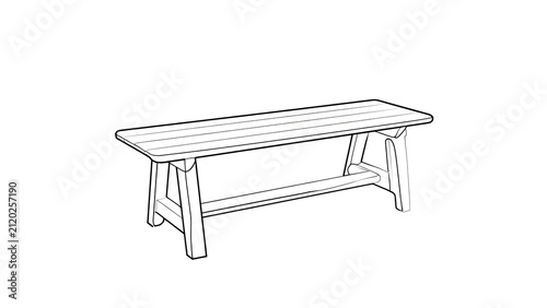 Minimalist wooden bench illustration white background.