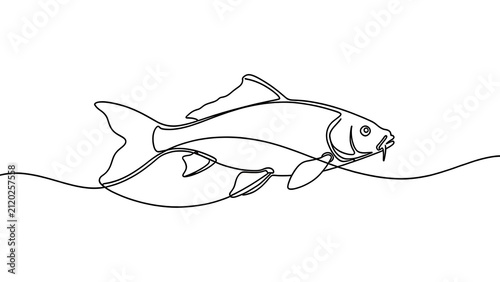 Line art fish illustration on white background.