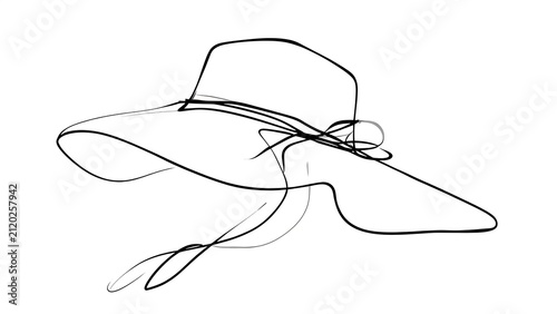 Elegant wide brim hat line art white background.