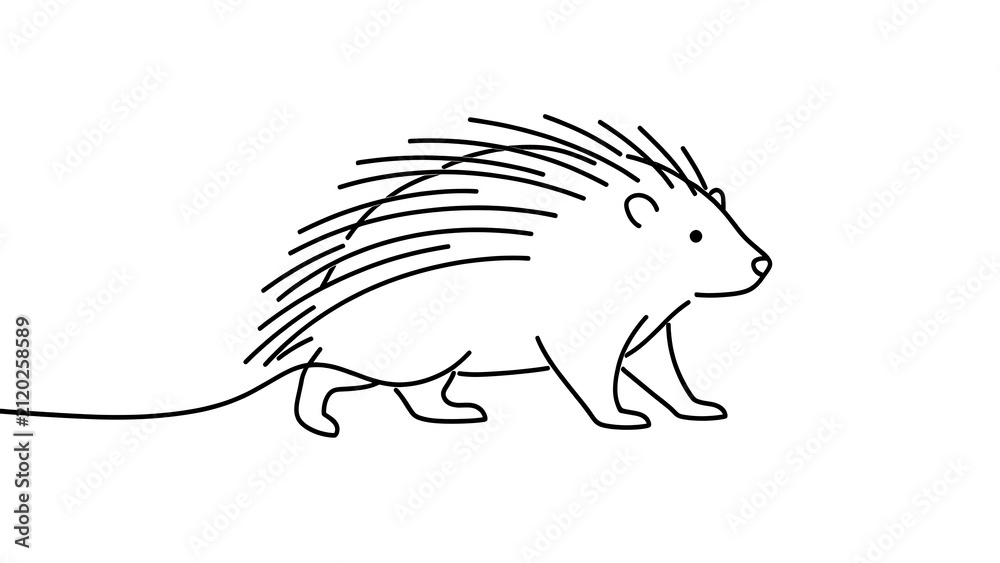 Obraz premium Porcupine line art illustration white background.