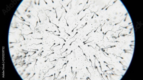 Sperm cells viewable in a laboratory sample vial showcasing movement and activity in a fertility study conducted indoors.