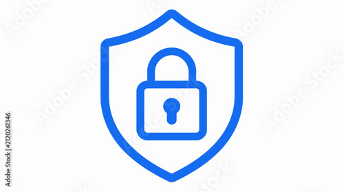 Blue shield icon with padlock representing cybersecurity, data protection, and digital safety