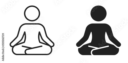Meditation yoga pose icon set silhouette and outline for wellness and mindfulness design