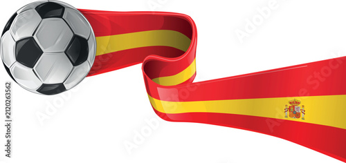 soccer ball and flag of Spain. horizontal element