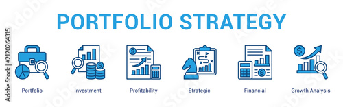 Foto Portfolio Strategy web banner icon concept,  with Portfolio, Investment, Profitability, Strategic, Financial, Growth