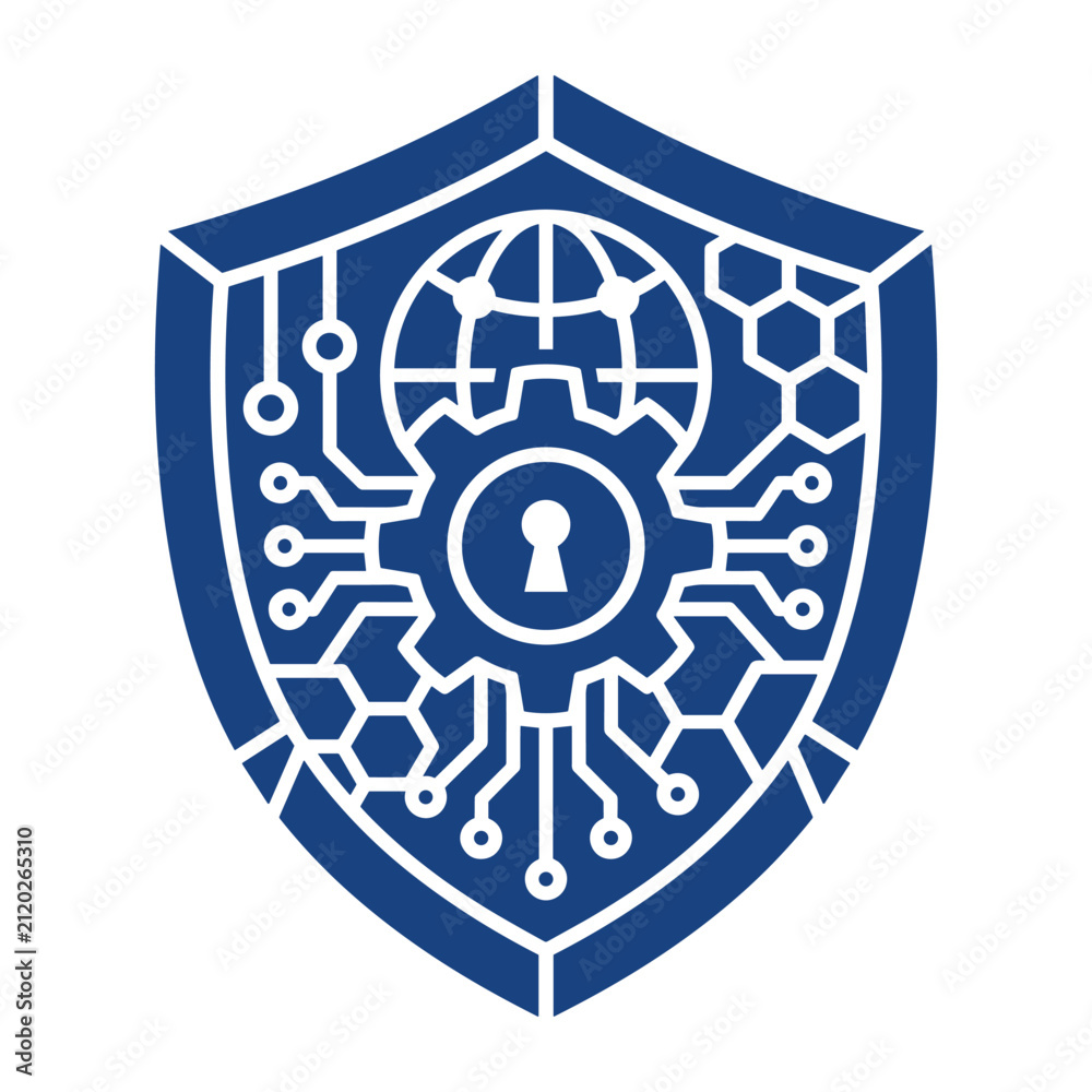 Fototapeta premium Shield icon representing global cybersecurity and data protection