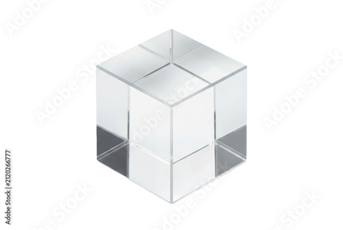 Geometric clear glass cube on black background
