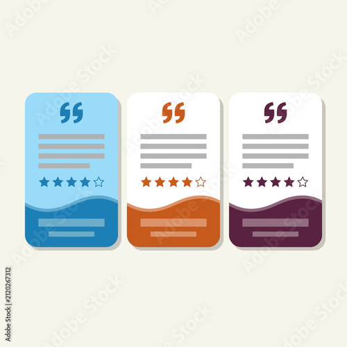 Set of Stylized Review Cards with Star Ratings and Feature Lists for Website Design