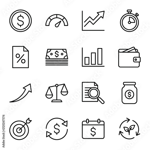 Set of Linear Finance and Banking Icons for Business Data Analysis and Financial Management Reports