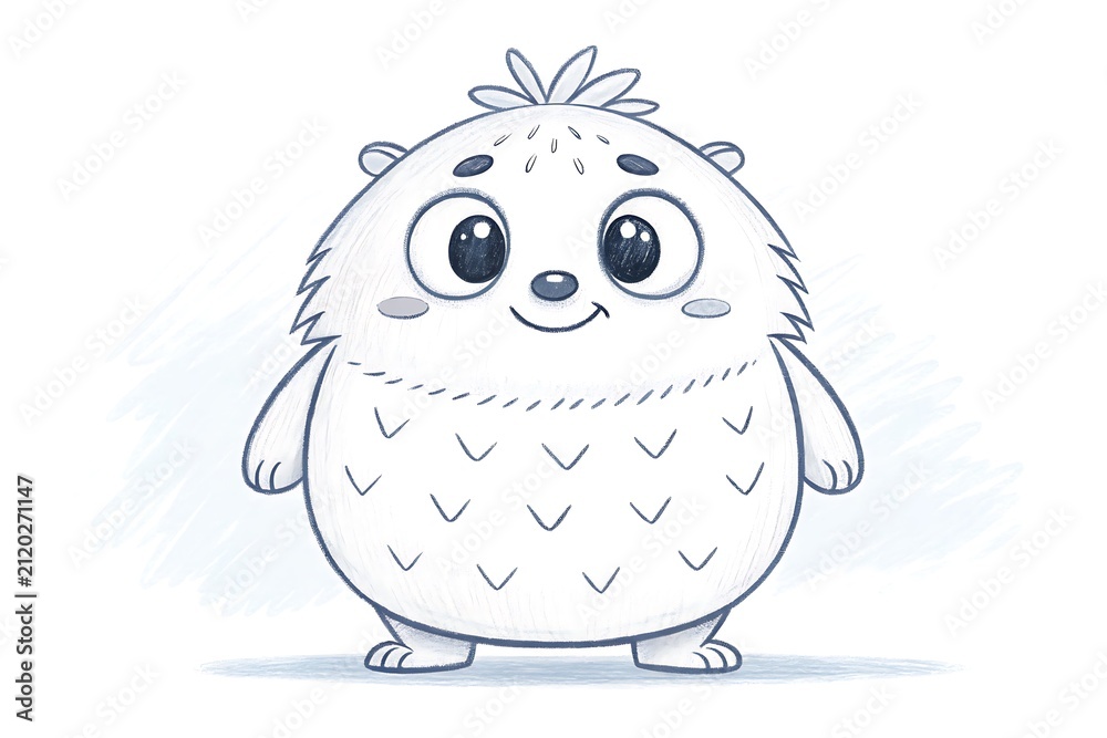 Fototapeta premium Cute cartoon hedgehog with big eyes and happy expression