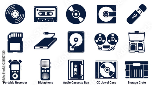 Cuadro en lienzo Collection of digital and analog media storage icons