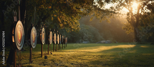 archery bows with targets on park