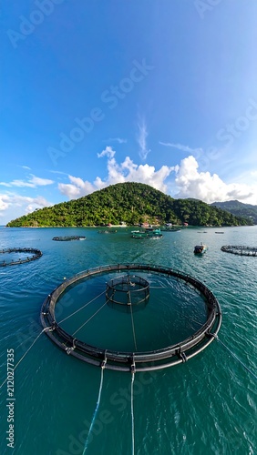 Fish Farm in Blue Waters.
