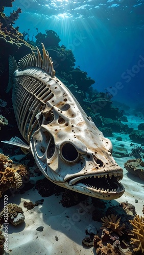 Fish skeleton under water.