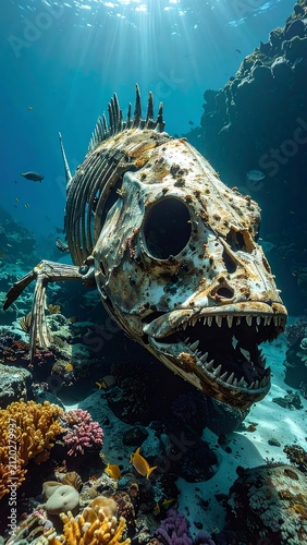 Fish Skeleton Underwater.