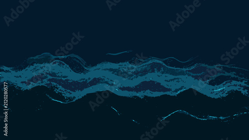 Quadro su tela Dynamic particle wave with flowing undulating forms a dark teal vector illustrat