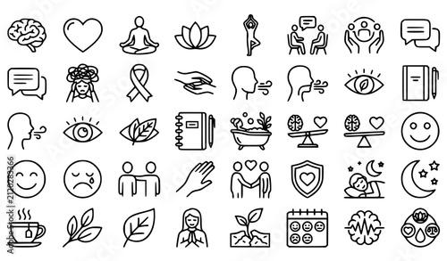 Bild auf Leinwand Self Improvement and Positive Mindset Monoline Icon Pack Minimal Vector Illustra