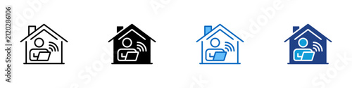 Fotografie Remote Work Home Multiple Style Icon Design Vector - House with person on laptop