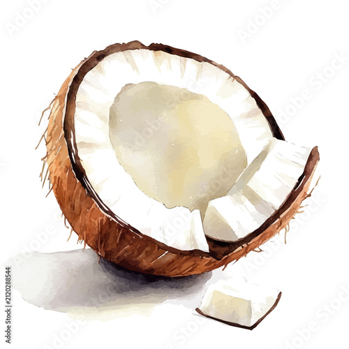Coconut Slice, high quality watercolor illustration with transparent textures, isolated on a white background.