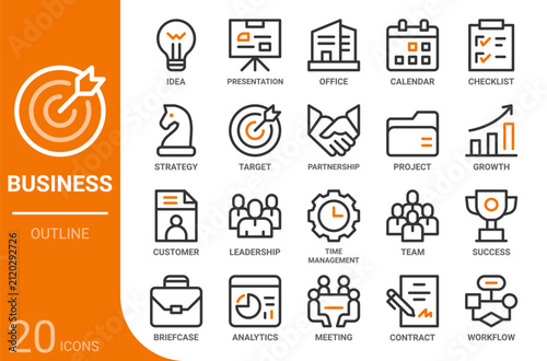 business outline icon collection for web, app, UI, UX, dashboard, presentation and infographic and print design