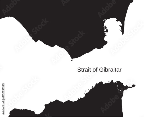 Strait of Gibraltar outline map silhouette vector