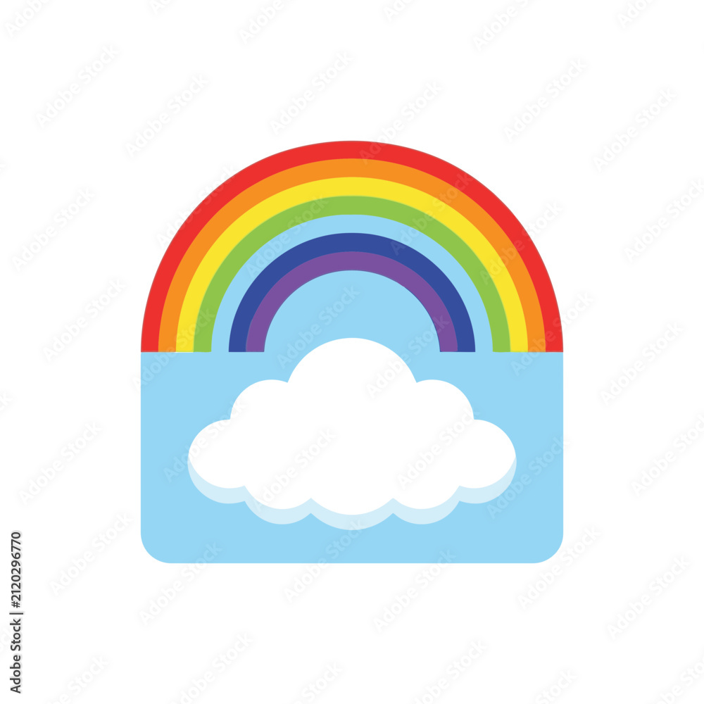 Obraz premium Colorful Rainbow and White Cloud over Blue Sky
