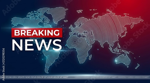 Breaking news world map graphic. Digital global broadcast background with data visualization.