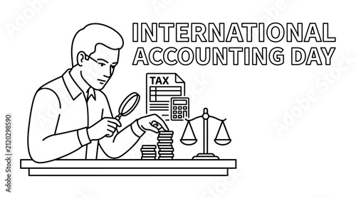 A professional accountant examining financial documents and coins with a magnifying glass.