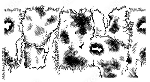 Bild auf Leinwand Ripped fabric edges and torn fur texture in high contrast ink sketch style