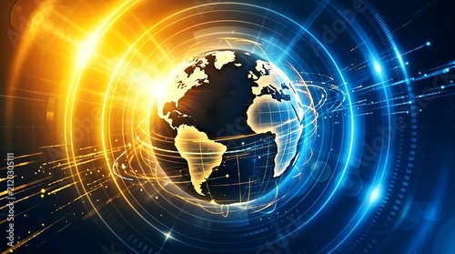 Digital world map broadcast news background. Global communication network with glowing light.